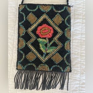Vintage Black Beaded Fringe Crossbody Purse
